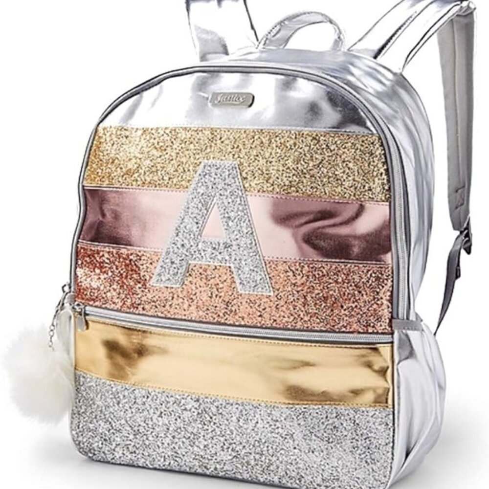 NWT Justice Girls Glitter Initial "A" Full Size Backpack - BACK TO SCHOOL!